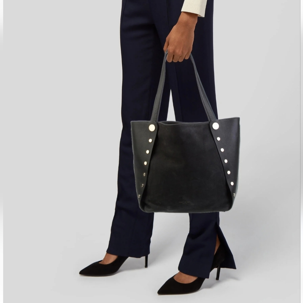 Henri Bendel Leather Tote or Shoulder Bag With Gold Studded details